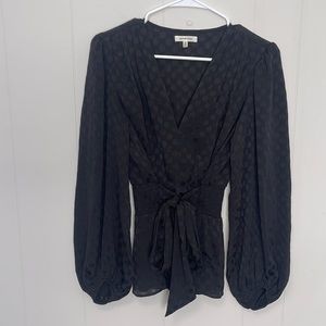 Max Studio Black Sheer Polka Dot Tie Blouse Size Small